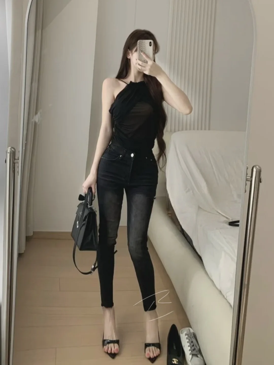 High Waist Slimming Denim Jeans Women's Summer High Elasticity Slim Fit Bootcut Pants Korean Style Hip Enhancing Jeans