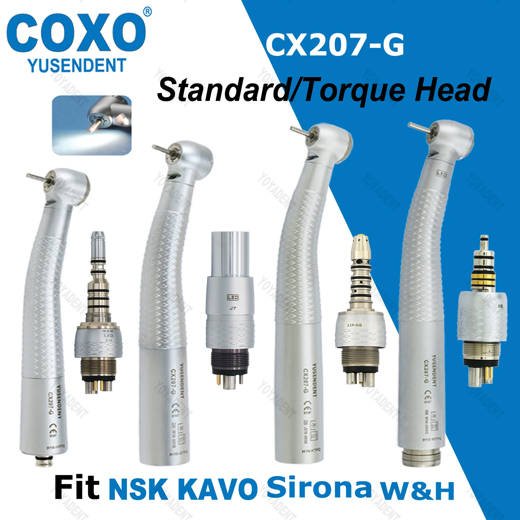 COXO Dental Turbine Fiber Optic High Speed Handpiece E Generator Torque/Standard Head Coupler 6 Pin Fit KAVO NSK SIRONA WH