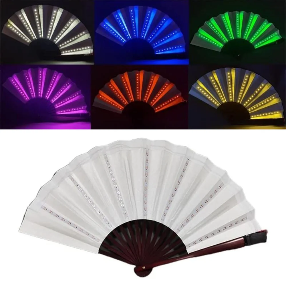 Luminous LED Folding Fan Hand Discoloration Fan for Club Dancing Lights Fan Wedding Gifts Glow In The Dark Birthday Halloween