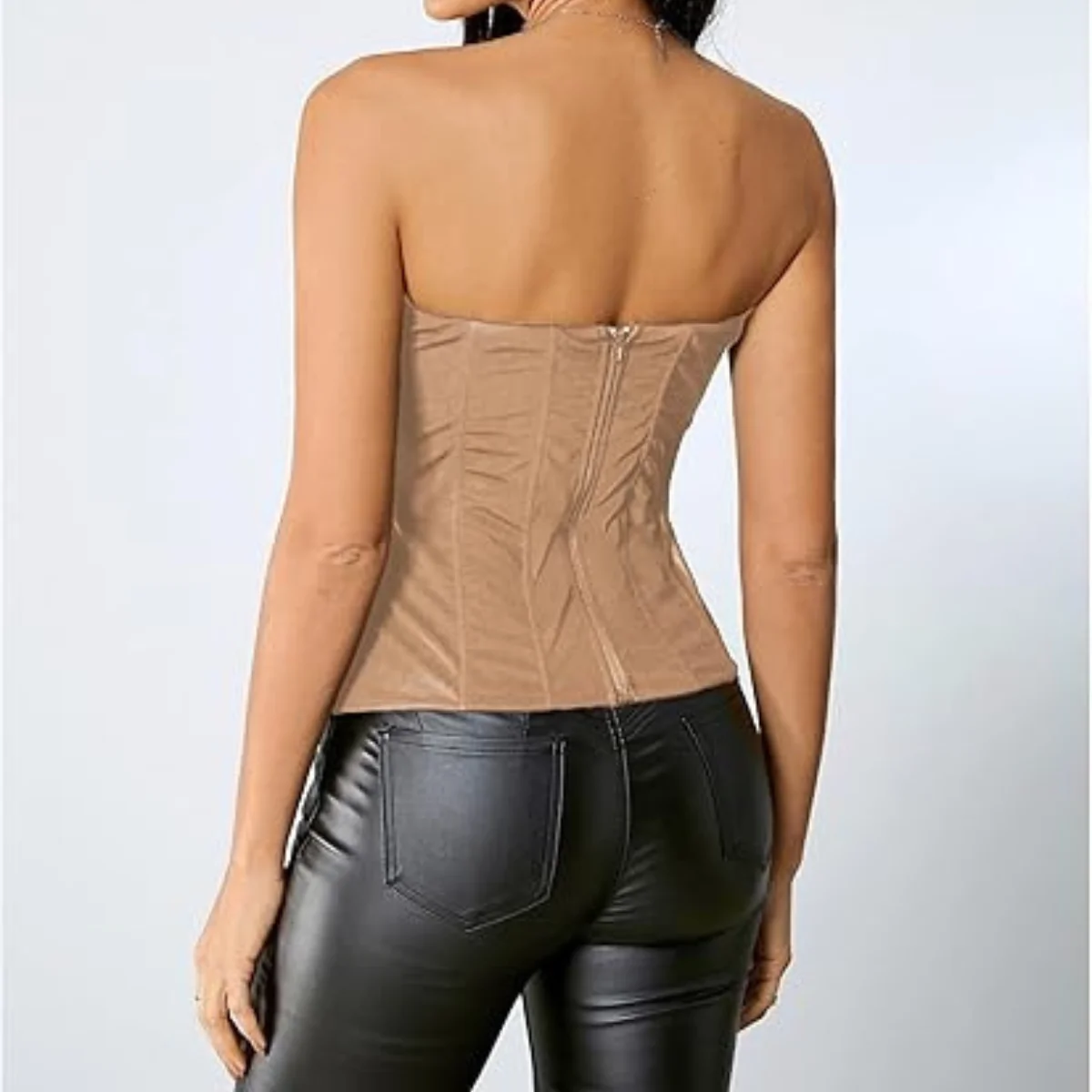 Corset Sexy Women Strapless Mesh Overbust Tops Zipper Boned Busiter Cami Solid Skinny Vest Summer 2025 Harajuku Corsets Tank Top