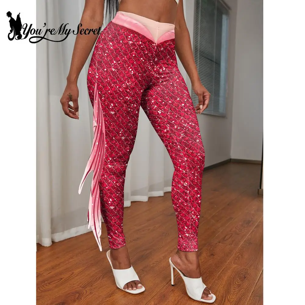 [You're My Secret] Colorful Mermaid Leggings for Women Sexy Fish Scale 3D Printed Tights Skinny Yoga Pants Beach Trousers