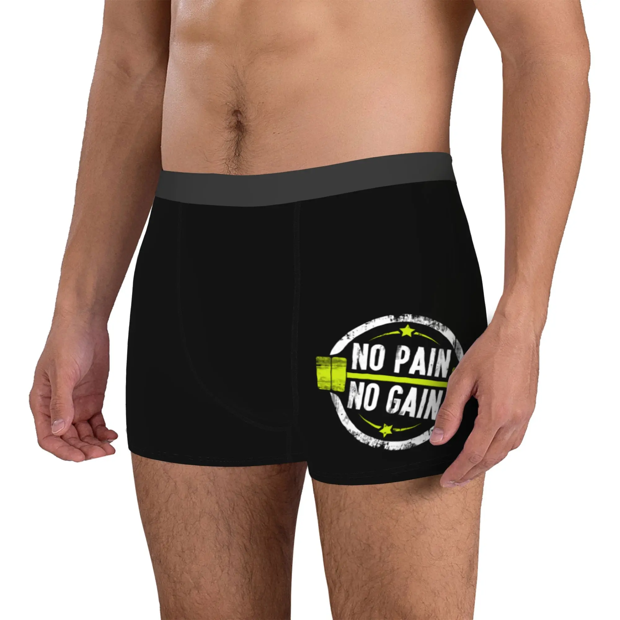 Customized No Pain No Gain Underwear Male Printed Gym Quote Motivation Fitness  Boxer Shorts Panties Briefs Breathable