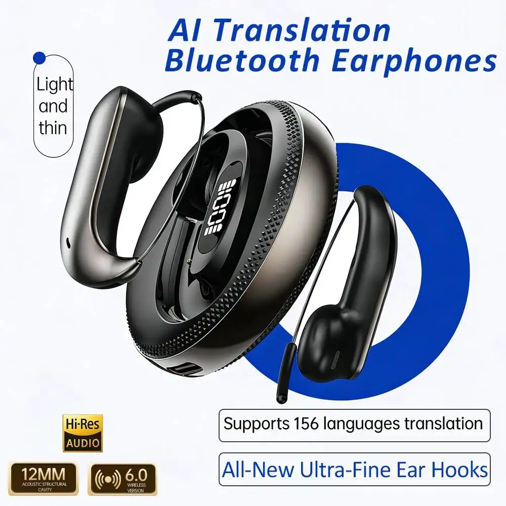 

OWS Bluetooth 6.0 AI Translation Headphones Smart Touch Control Digital Display Dual Earhook Simultaneous Interpretation Headset