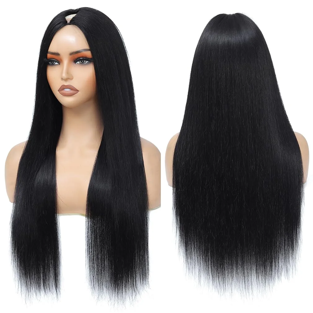 V Part Wig Human Hair for Women 200% Density 12A Brazilian Remy Straight V Part Wig Upgrade U Part Human Hair Wig V Shape Wigs No Sew in No Leave Out No Glue Clip In Half Wig