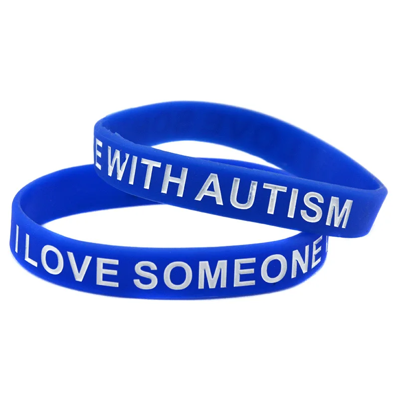 

50 Pcs I Love Someone with Autism Silicone Rubber Bracelet Adult Size Blue