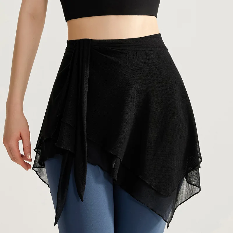 Irregular Mesh Yoga Skirt Anti-Exposure Sport Skirt for Women Running Asymmetric over Shawl Scarf for Ballet Dance Skate Fitness