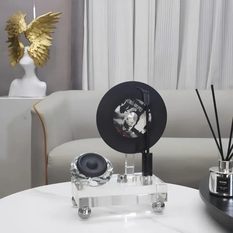 Nordic Creative Vinyl Record Player Crystal Ornament Modern Home Decor for Living Room Bedroom Entrance Hotel Interior Design