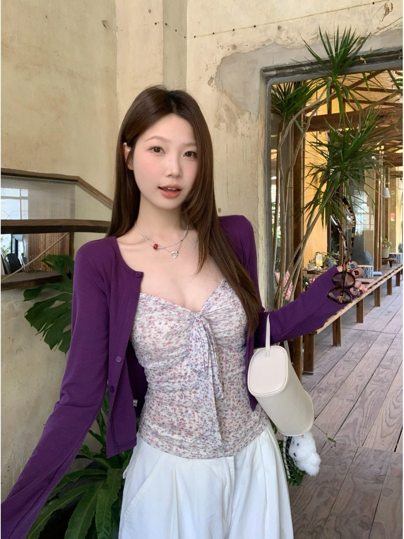 

Spring 2026 Women's Floral Halter Vest Top plus Size Pure Desire Korean Style Two-Piece Set Slimming Versatile Cardigan