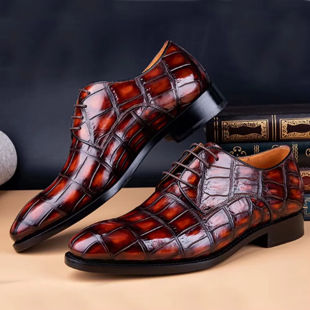 yingshang new men formal shoes male crocodile shoes lace-up male Derby shoes hand-painted custom-made men shoes brush color