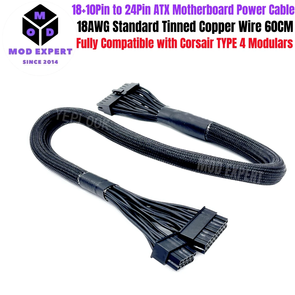 

18+10 Pin to 24 Pin ATX Main Motherboard Power Supply Cable for Corsair AX1600i PLATINUM Modular Power, 18AWG Tinned Copper 60CM