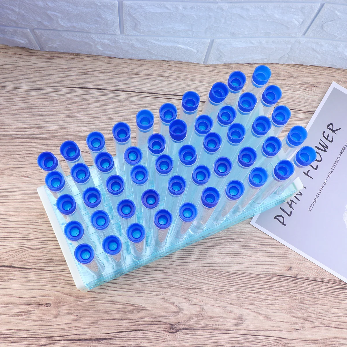 

50Pcs Hard Plastic Test Tube Set Sealed Cork Stopper for Scientific Experiments Liquids Powders Storage with Stand