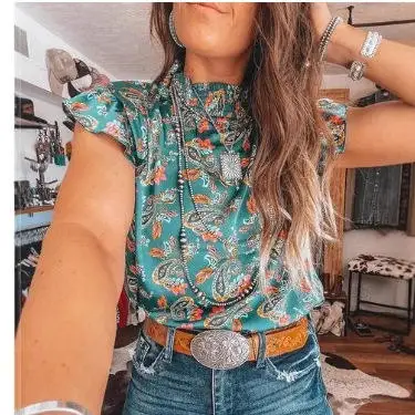 

Летняя женская рубашка с цветочным принтом и коротким рукавом, модная одежда в европейском и американском стиле, с эффектом окрашивания, для трансграничной торговли