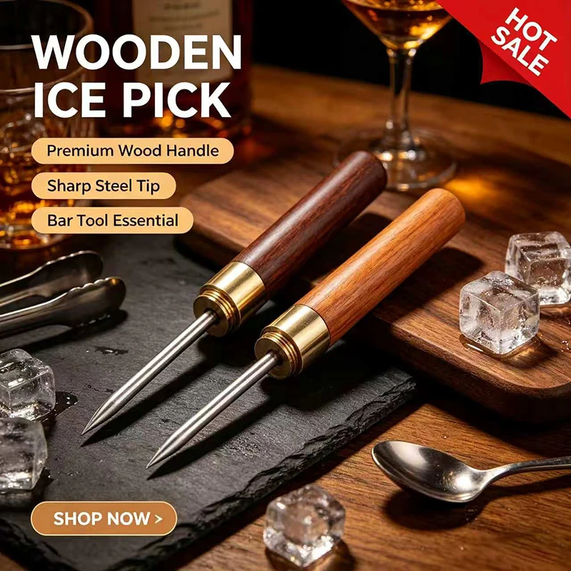 Stainless Steel Ice Pick Kitchen Tool with Wooden Handle And Sheath for Home Use