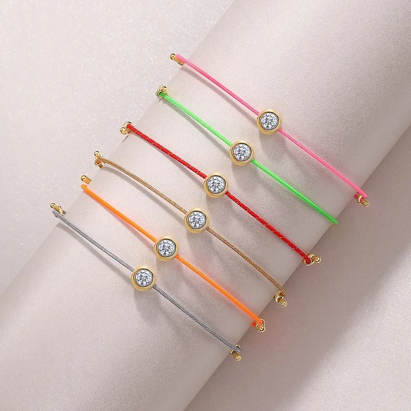 

925 Silver Certified D-Color Moissanite Bracelet with 0.3-Carat Lab-Grown Diamonds, 6-Color Adjustable Cord, Jewelry Gift