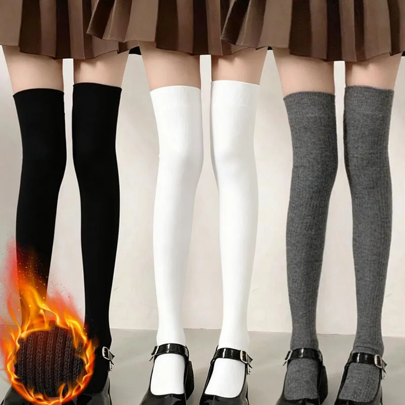

Winter Warm Lolita Knee High Socks Cashmere Blend Soft Wool Stockings Sweet Fluffy Socks for Cosplay Maid Costume Gift Women