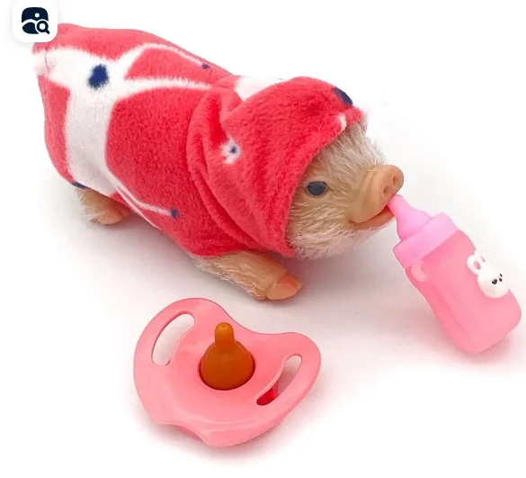 5 Inch Silicone Piglet Soft Cute Mini Realistic Animals with Accessories Lifelike Reborn Newborn Pig Doll Decompression Toy Gift