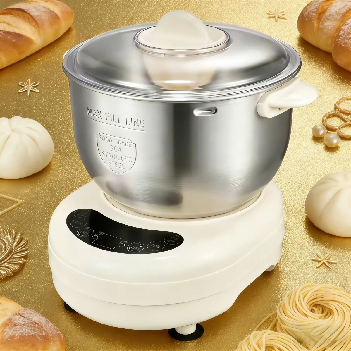 Full-Automatic Household Bread Maker Electric Stainless Steel Dough Kneading Machine in English Operating Language