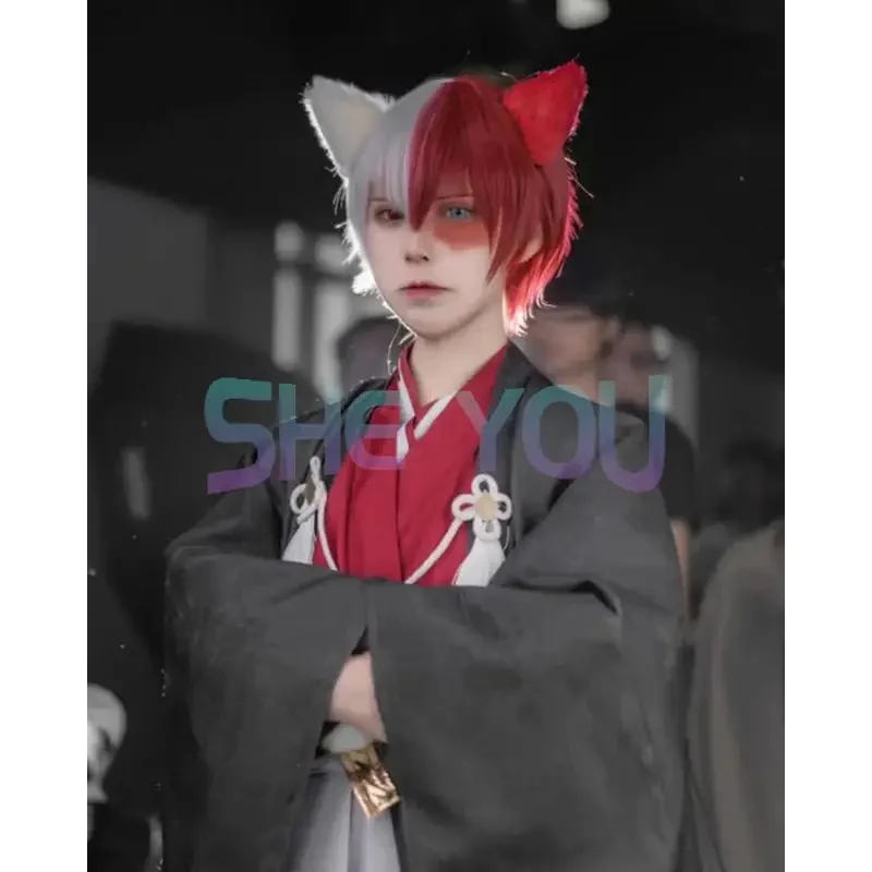 شعر اصطناعي مقاوم للحرارة من أكاديمية البطل ، شعر مستعار شوتو تودوروكي شوتو أنيمي ، زي تنكري مع الأذنين ، جودة عالية