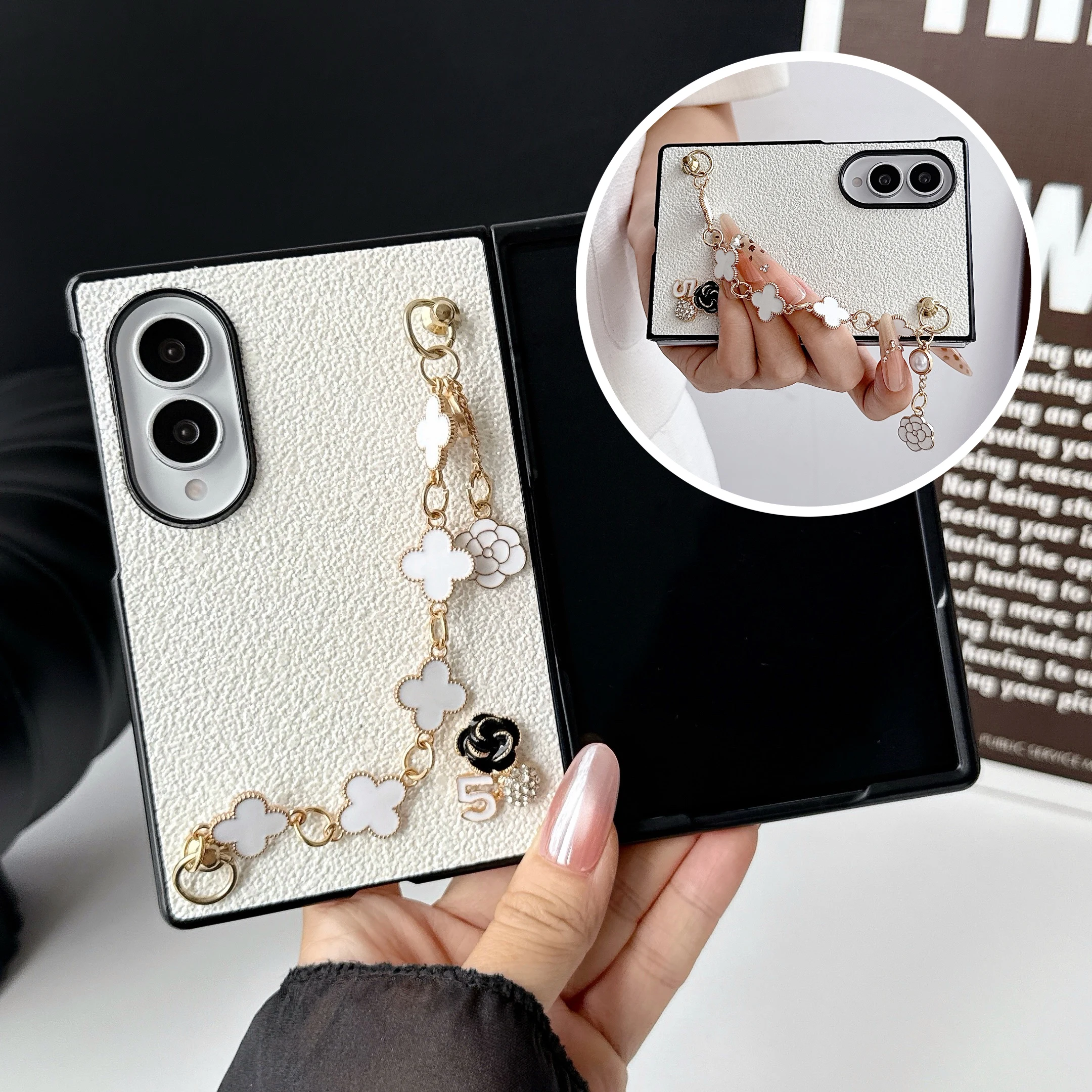 Hülle für Samsung Galaxy Z Fold 8 mit luxuriöser Glitzer-Blumenkette und Frontschutz, Schutzhülle für die Rückseite