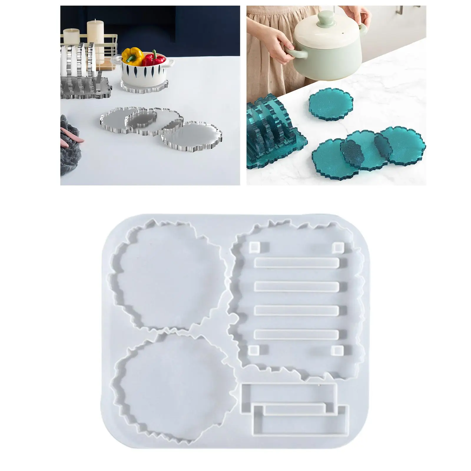 2X Epoxy Resin Coaster Casting Mold DIY Crafts 8.6x7.6x0.4inch Durable Material