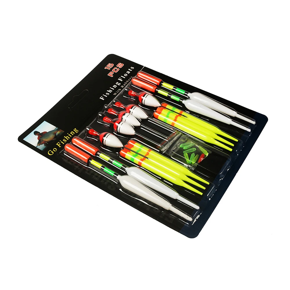 الصيد تعويم مجموعة 15 قطعة العوامة العمودية المهنية مع توهج عصا متعددة الوظائف إغراء تعويم صيد السمك لصيد سمك الشبوط Pesca