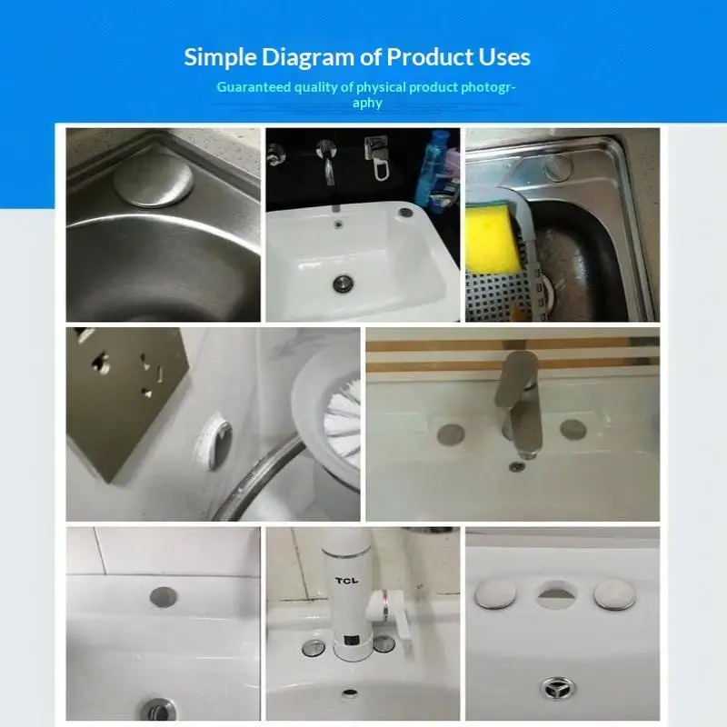 2 Stück Edelstahl-Spülbeckenstopfen, Wasserhahnlochabdeckung, Wasserstopper, Küchenabflussdichtung, Anti-Leckage-Zubehör für Waschbecken und Waschküche – Detail 7