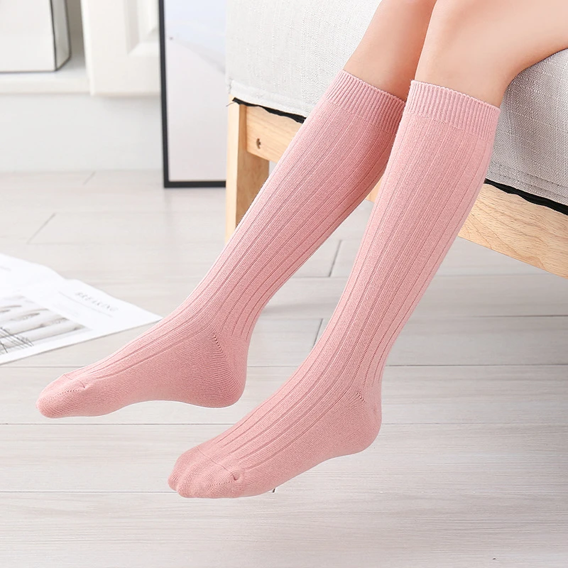 New Solid Baby Boys Girls Knee High Long Socks Cotton Breathable Stripe Soft Kids Sock Children School Uniform Stripe Socks