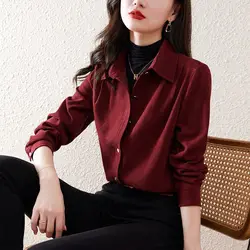 Fashion Lapel Button Solid Color All-match Shirt Women's Clothing 2022 Autumn New Loose Casual Tops  Office Lady Blouse