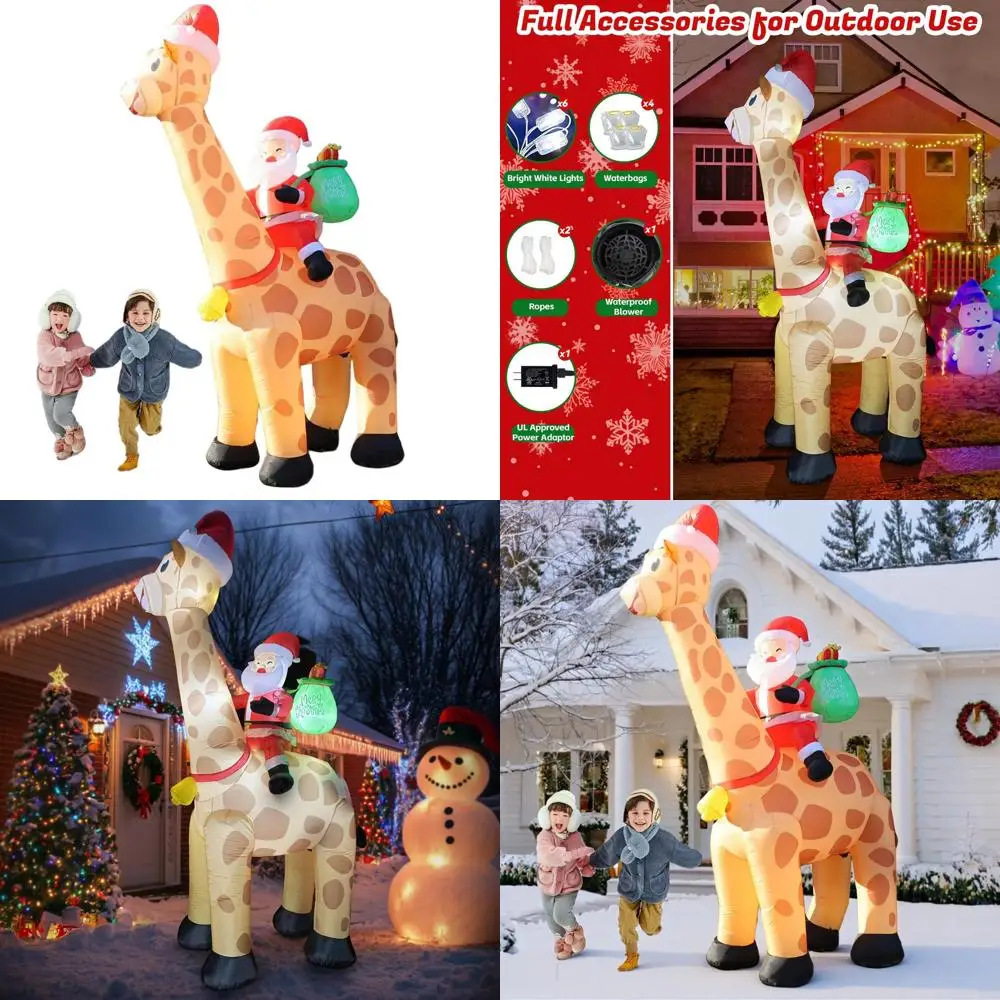 

Giant 10FT Santa Riding Giraffe Inflatable, Outdoor Christmas Decor with LED Lights for Lawn and Garden
