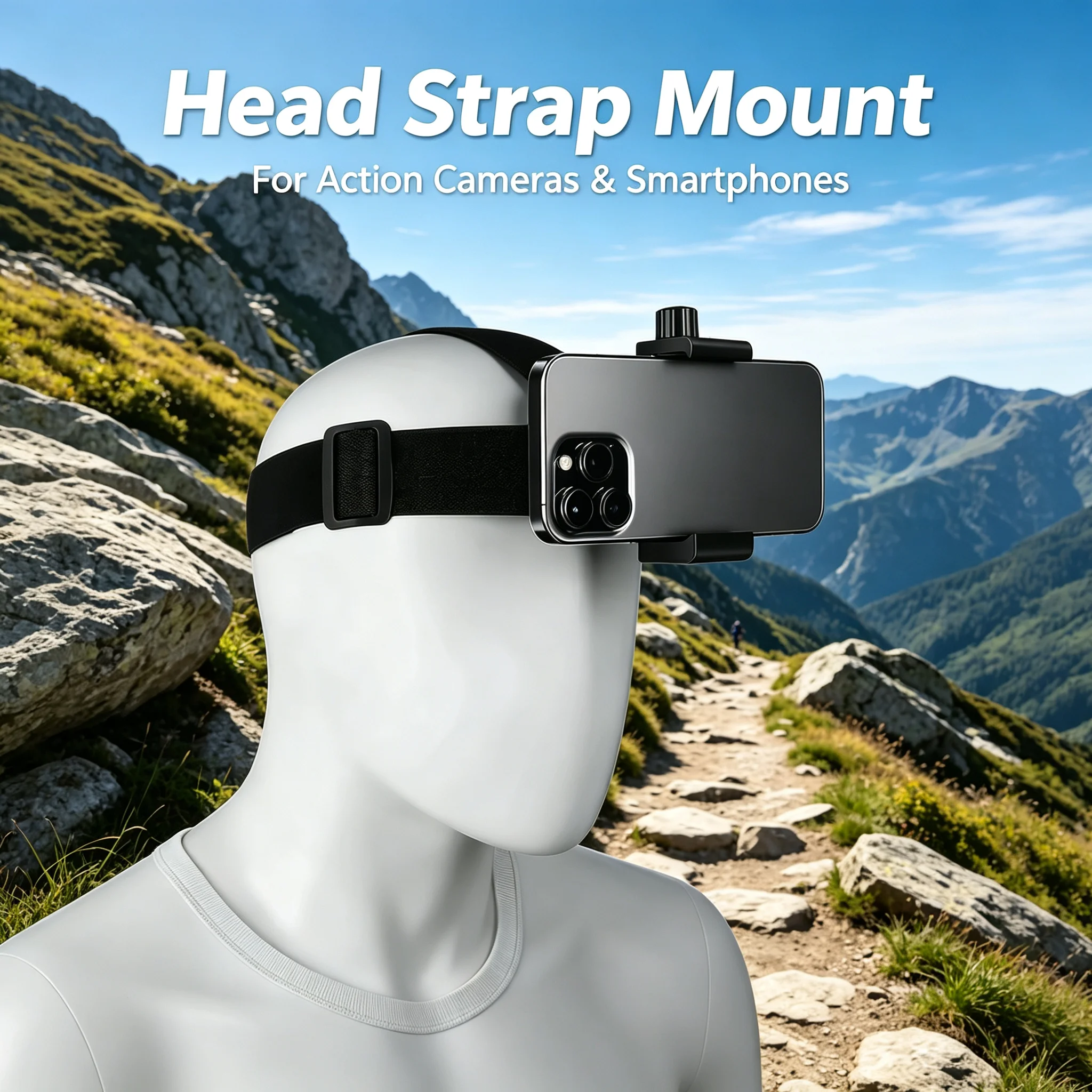 Suporte de Telefone para Cabeça com Faixa de Cabeça POV para iPhone, Samsung, GoPro, Insta360, Câmera de Ação, Vlog e Filmagens de Ciclismo com Mãos Livres