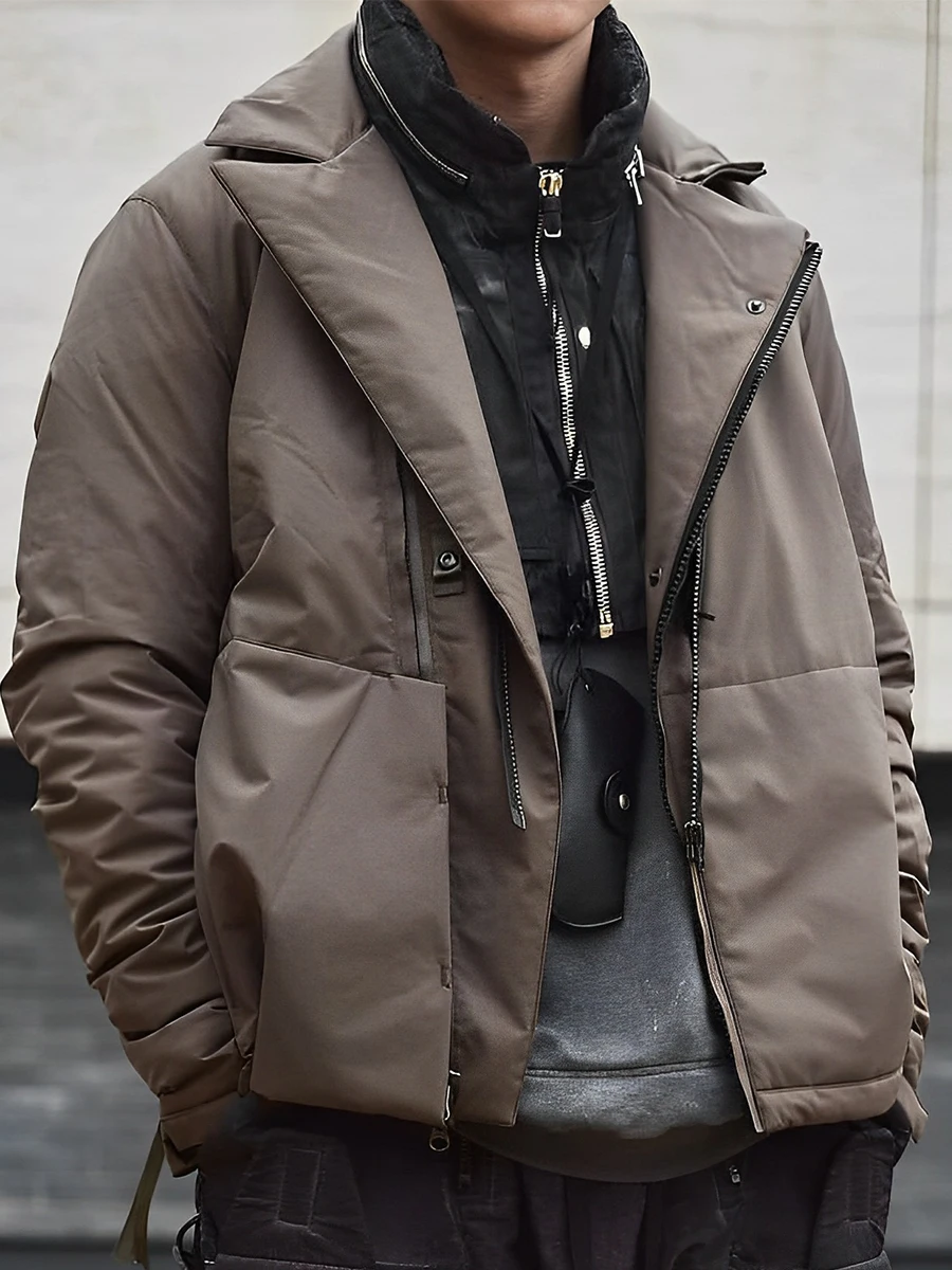 NJWN J68PL Men's Cotton Jacket Outerwear Windproof Waterproof Zipper Multi-Pocket Design Youth Fashion Winter Coat Jacket