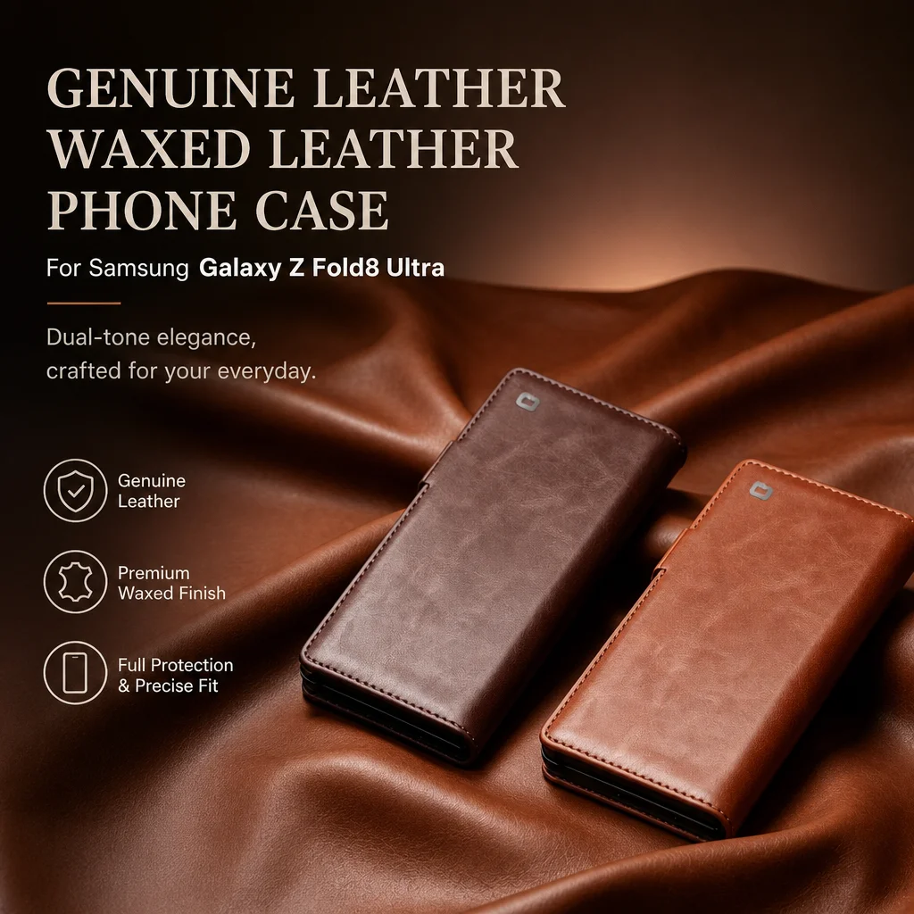 QIALINO Oil Wax Genuine Leather Flip Case or Samsung Galaxy Z Fold8 Fold 8 Ultra Cowhide With Card Slot Wallet Stand Phone Cover