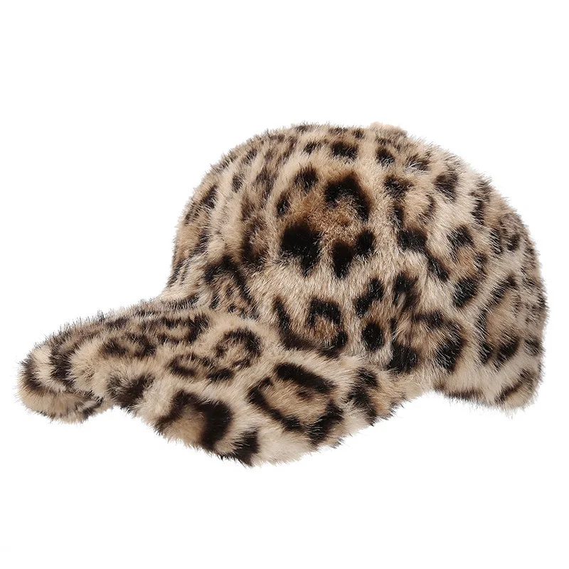 Leopard Baseball Kappe Winter Hüte Für Frauen Plüsch Faux Pelz Verdickt Warm Halten Kappen Frauen Im Freien Winddicht Sonnenschirm Vintage Neue