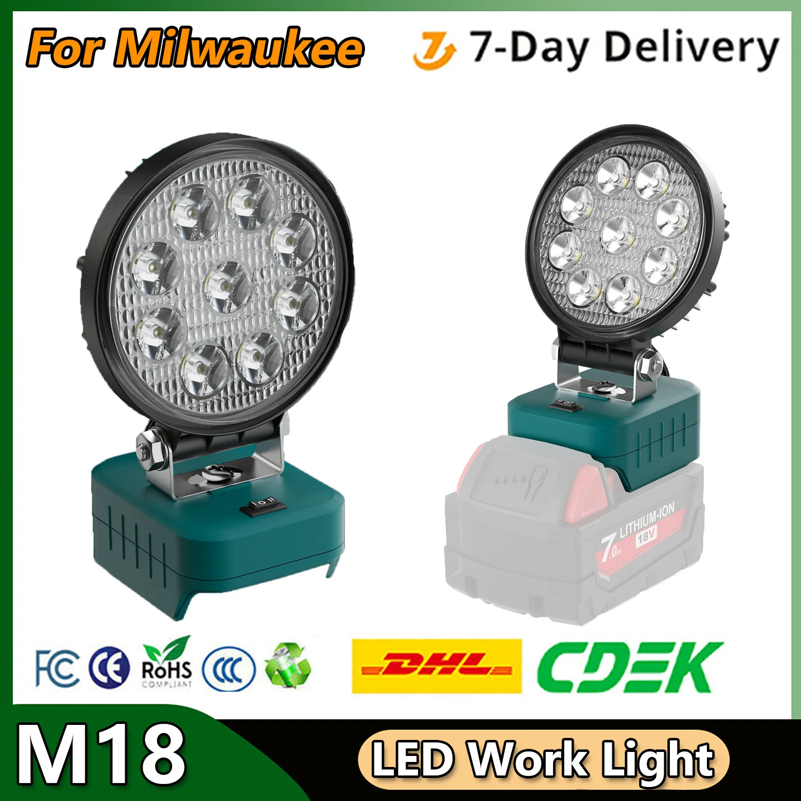 For Milwaukee M18 Battery LED Work Light 20V Compatible With 48-11-1850 48-11-1880 48-11-1120 48-11-1130 48-11-1852 48-11-1860