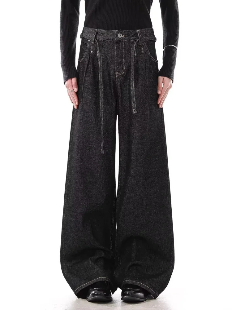 

Ropa Y2K 2021, модные черные мешковатые плиссированные повседневные джинсы, брюки для мужчин, одежда, прямые хлопковые длинные брюки в стиле Харадзюку, Moda Hombre