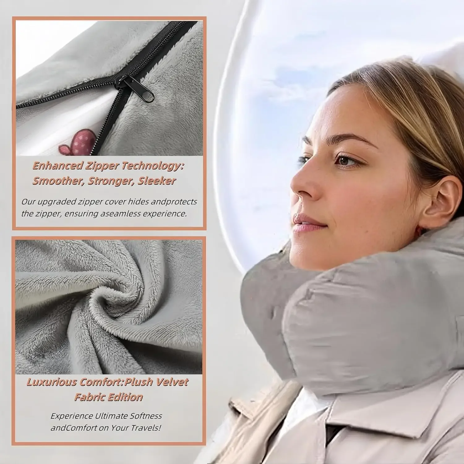 وسادة رقبة للسفر قابلة للتعبئة مع الملابس - تصميم مخملي فائق النعومة على شكل حرف U مع حقيبة تخزين للسفر بالطائرة للرجال والنساء