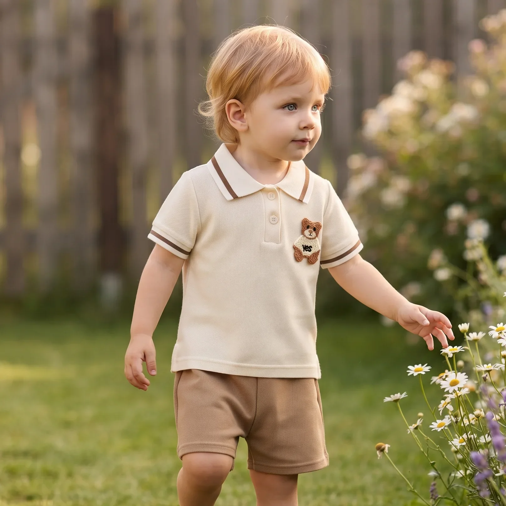 Summer Baby Boys Girls Set Cartoon Bear Embroidery T-shirt+solid Color Shorts Leisure College Style Newborn Outfit Set 0-3Y