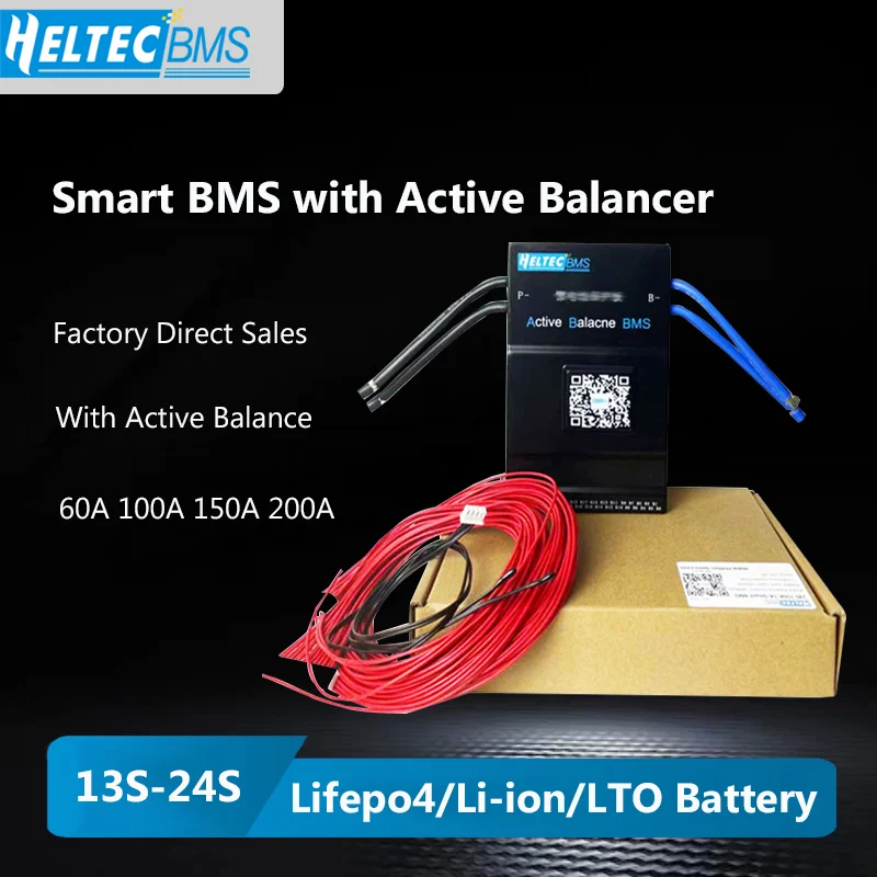 Heltec Smart  Active BMS 100A 200A 1A/2A Active Balance bms 8S 13S~24S Battery Protection Board CAN RS485 APP Lifepo4 li-ion LTO