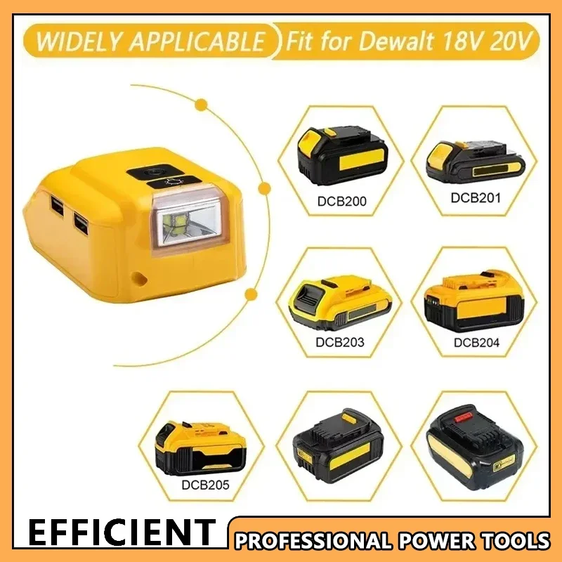 

For Dewalt 18V 20V Li-ion Battery with USB Type-C DC 12V Portable Power Converter USB Adapter with 140lm LED Work Light