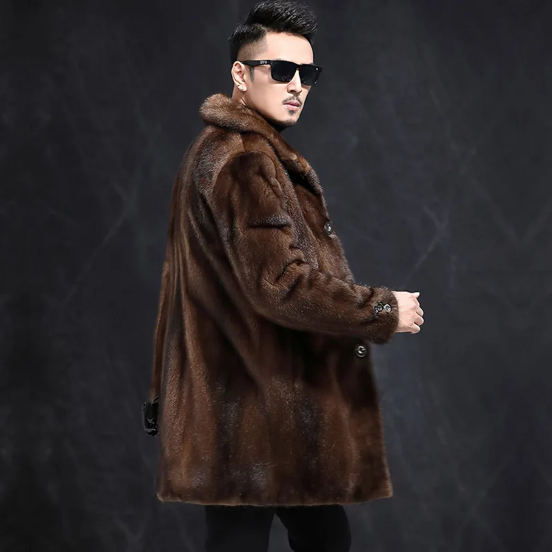 Luxury Brand Winter Men Clothing Thick Warm Long Faux Fur Coat Business Casual Jacket Long Sleeve Single-breasted Snowsuit