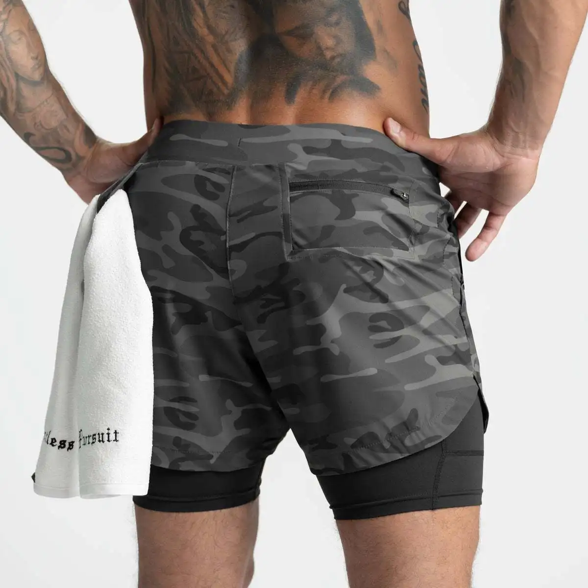 Short de Sport 2 en 1 pour homme, motif camouflage, à séchage rapide, à Double couche, pour la course, le Jogging, le Fitness et l'entraînement, nouvelle collection