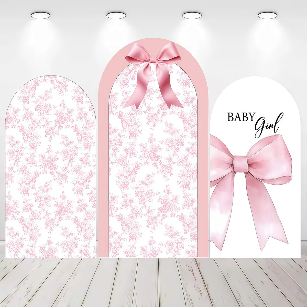 Dreamy Baby Girl Backdrop Pink Floral Arch Big Bow Soft Princess Theme For Gender Reveal Shower Decoration Background Decoration