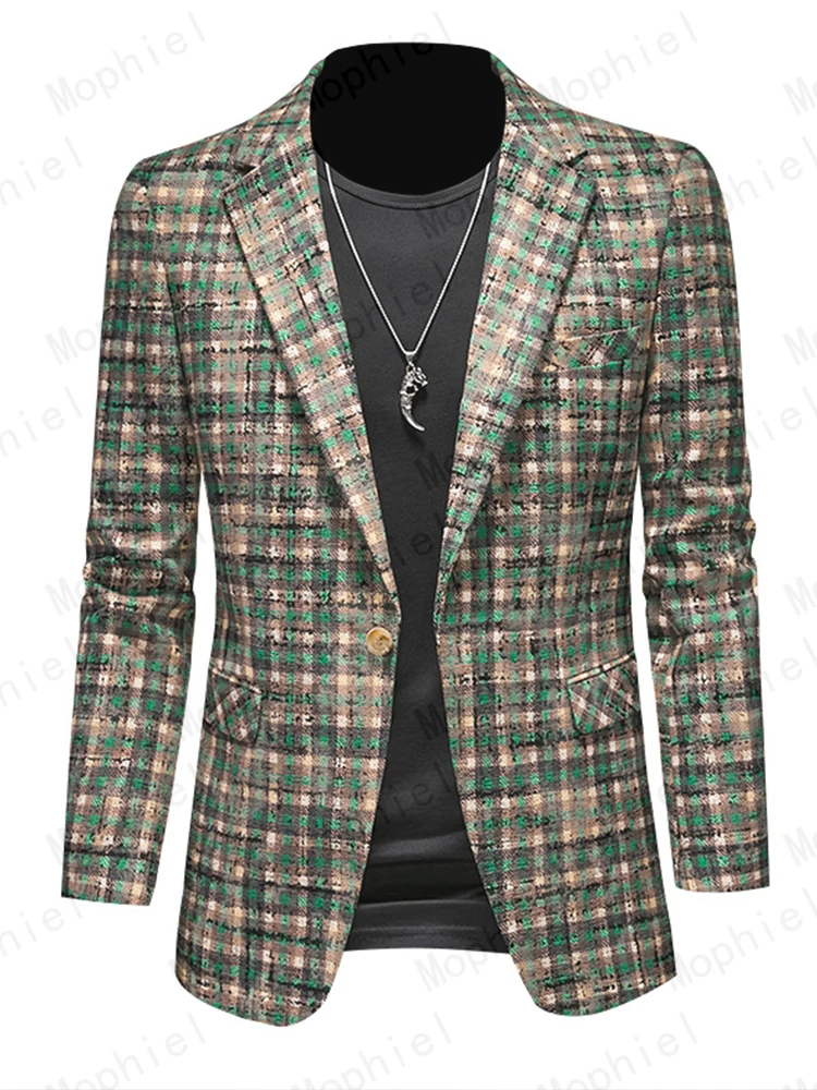 Mophiel Plaid Men's Suits and Separates One Button Casual Jacket Notched Lapel Africa Slim Business Office Blazer Customized