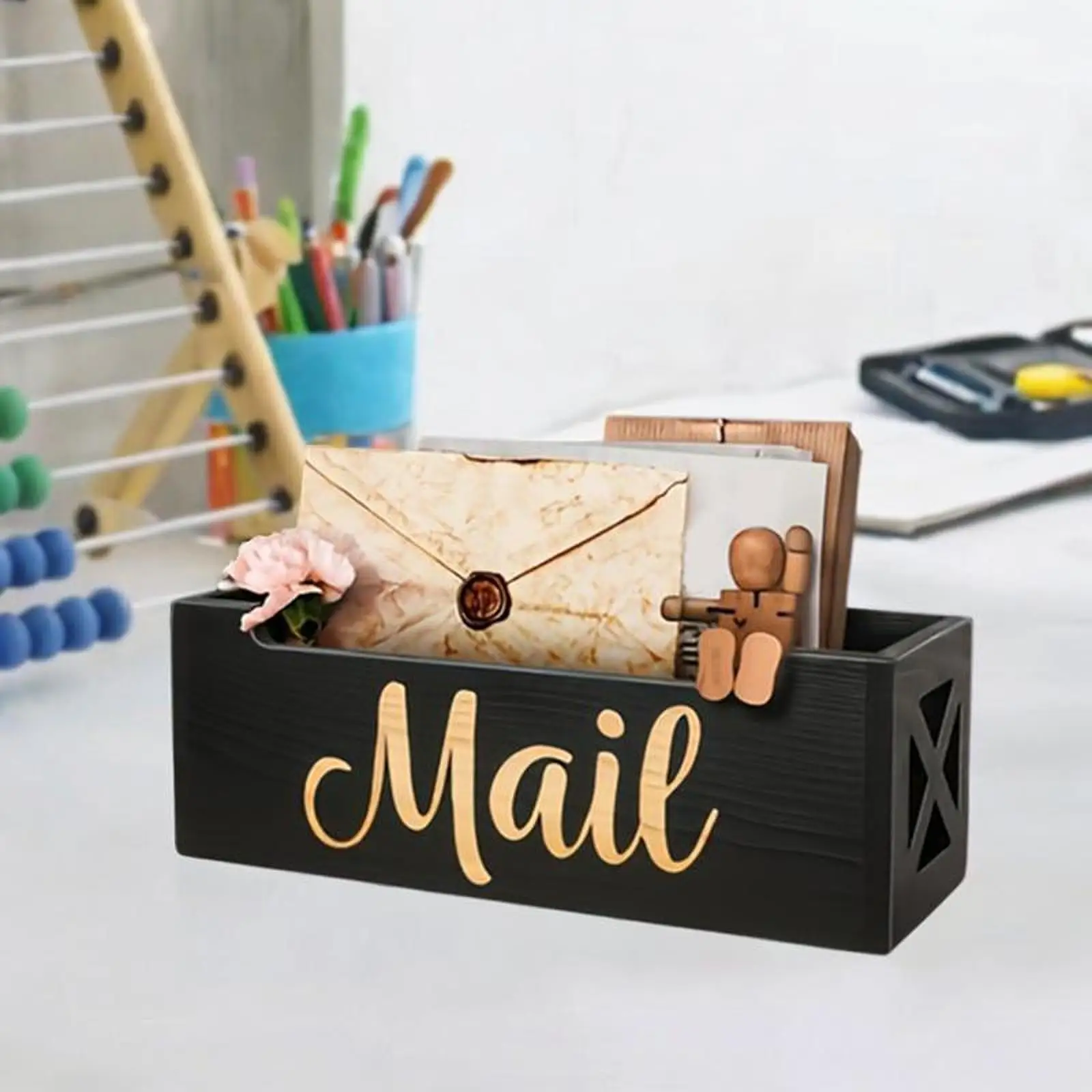 Organizador de almacenamiento de correo, soporte de madera de gran capacidad, ahorro de espacio, porta cartas multiusos para encimera, porche, hogar y sala de estar