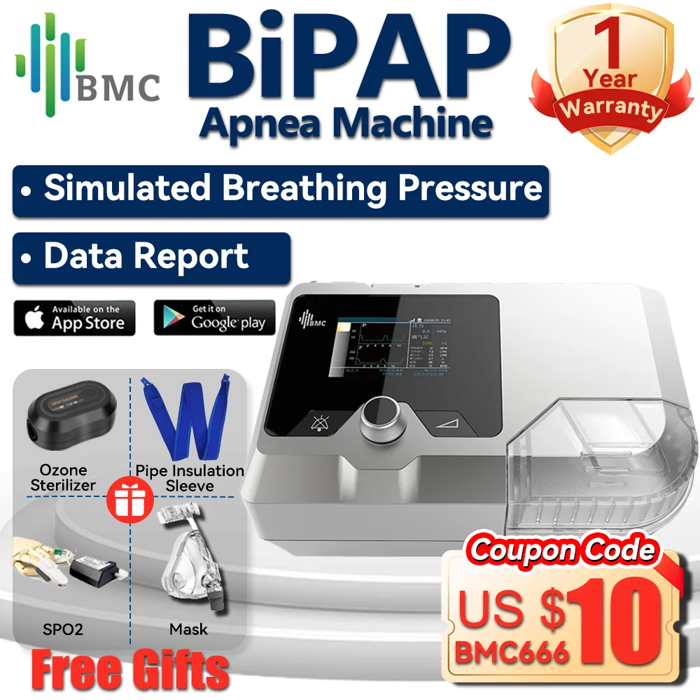 BMC Auto Bipap Bi-Level/CPAP Sleep Apnea Machine G2S B20A Treat Snoring Central Apnea Generate Data Reports with Full Face Mask