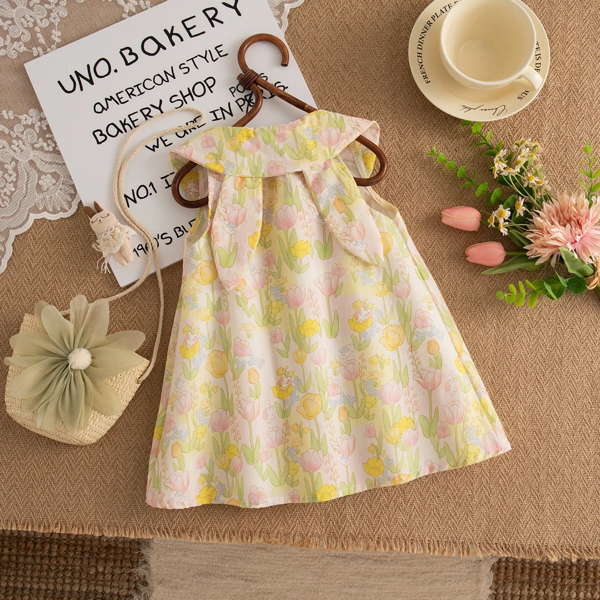 Baby Girl Dress Summer Flower Cotton Lapel Sleeveless Girl Dress Cute Rabbit Girl Princess Dress With Bag