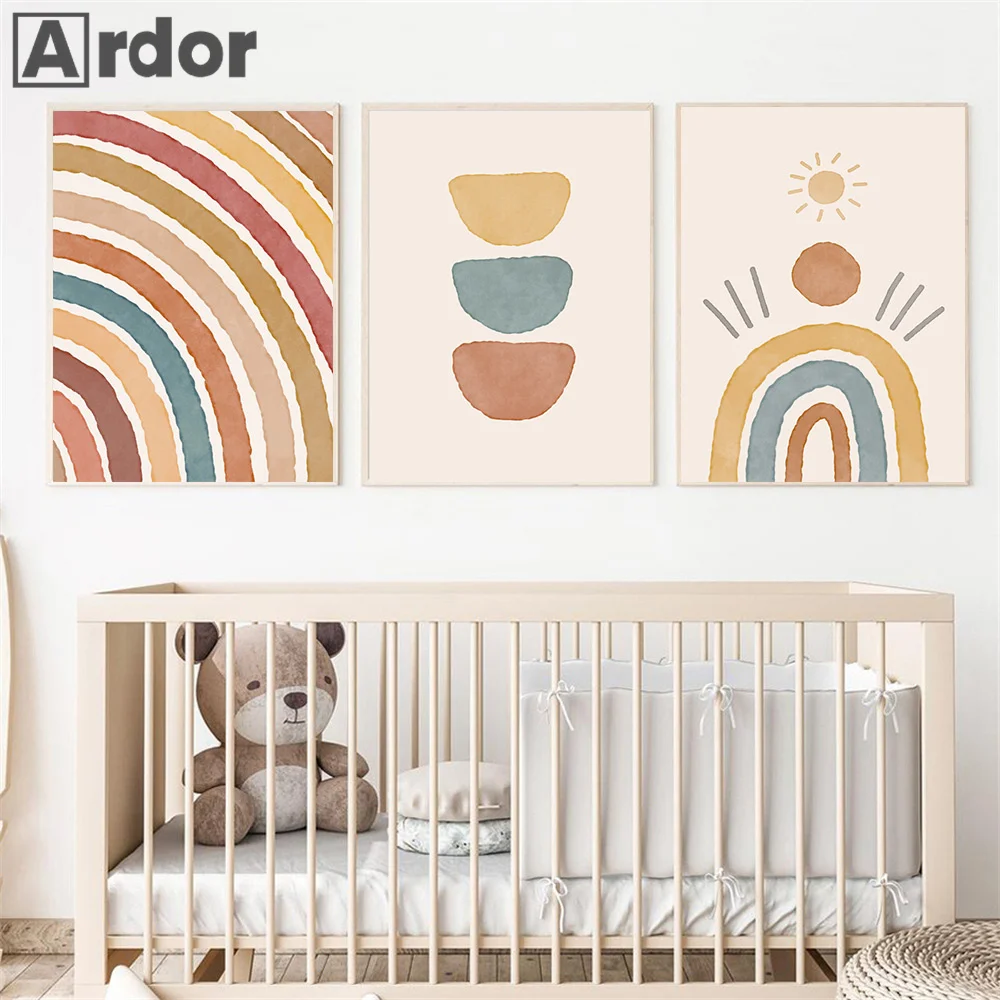بوهو قوس قزح الشمس الأبجدية الرسم على لوحات القماش الجدارية الأسد الدب الحوت يطبع الحضانة الملصقات الشمال صور الطفل الاطفال غرفة ديكور #3