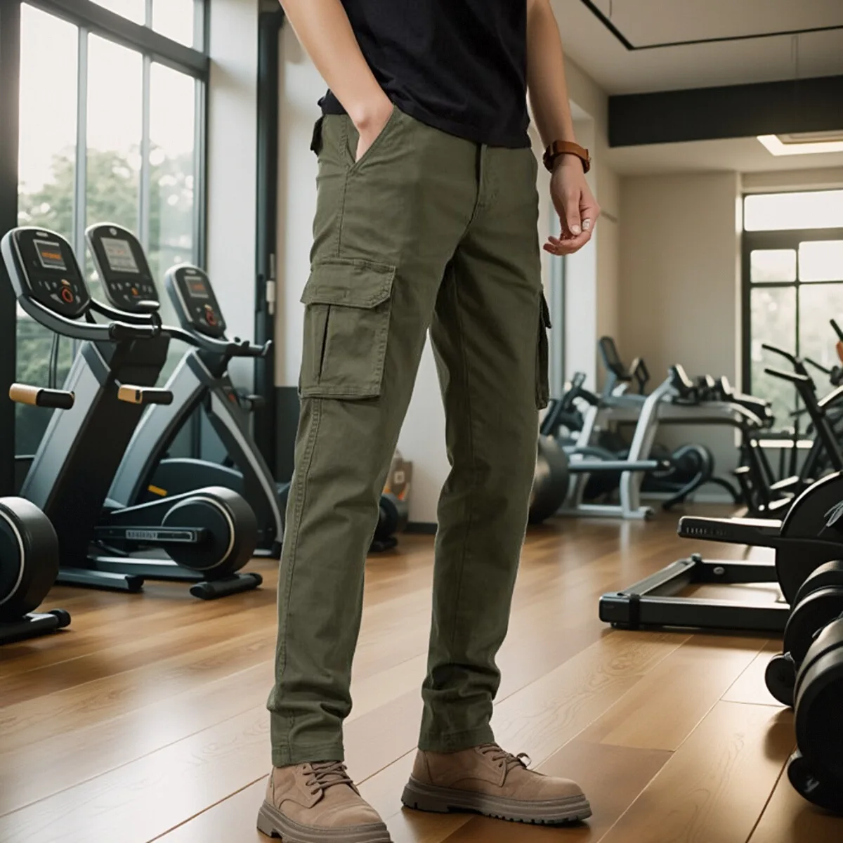 

Outdoor Men's Work Trousers Mountain Series Slim Straight Leg Elastic Multi-ket Versatile Leg Lengthening Spring Autumn Ca...