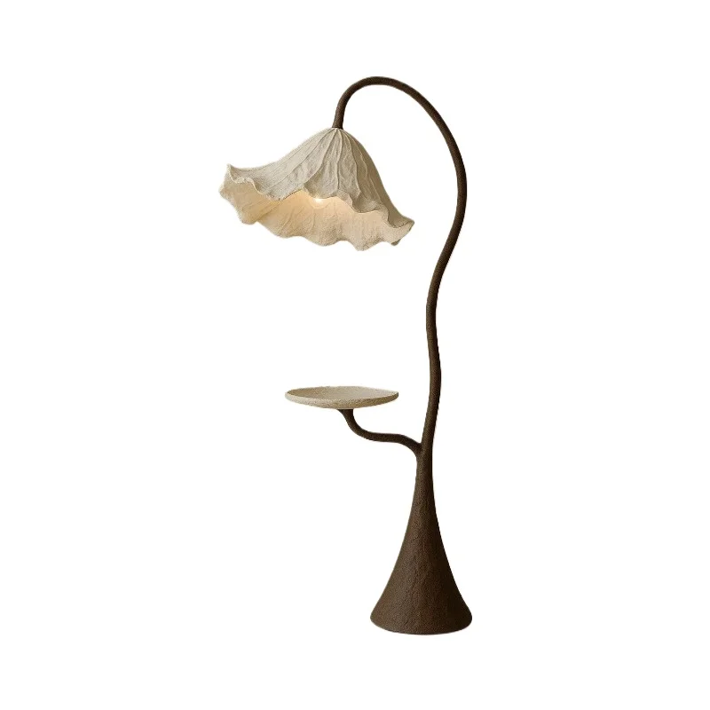 Art Deco style vintage high-end atmosphere lotus leaf floor lamp for living room and bedroom, three-color variable light