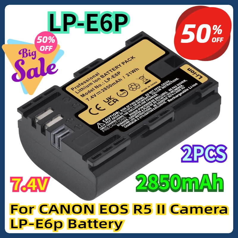 

For CANON EOS R5 II Camera 2850MAh LP-E6p Battery 2PCS